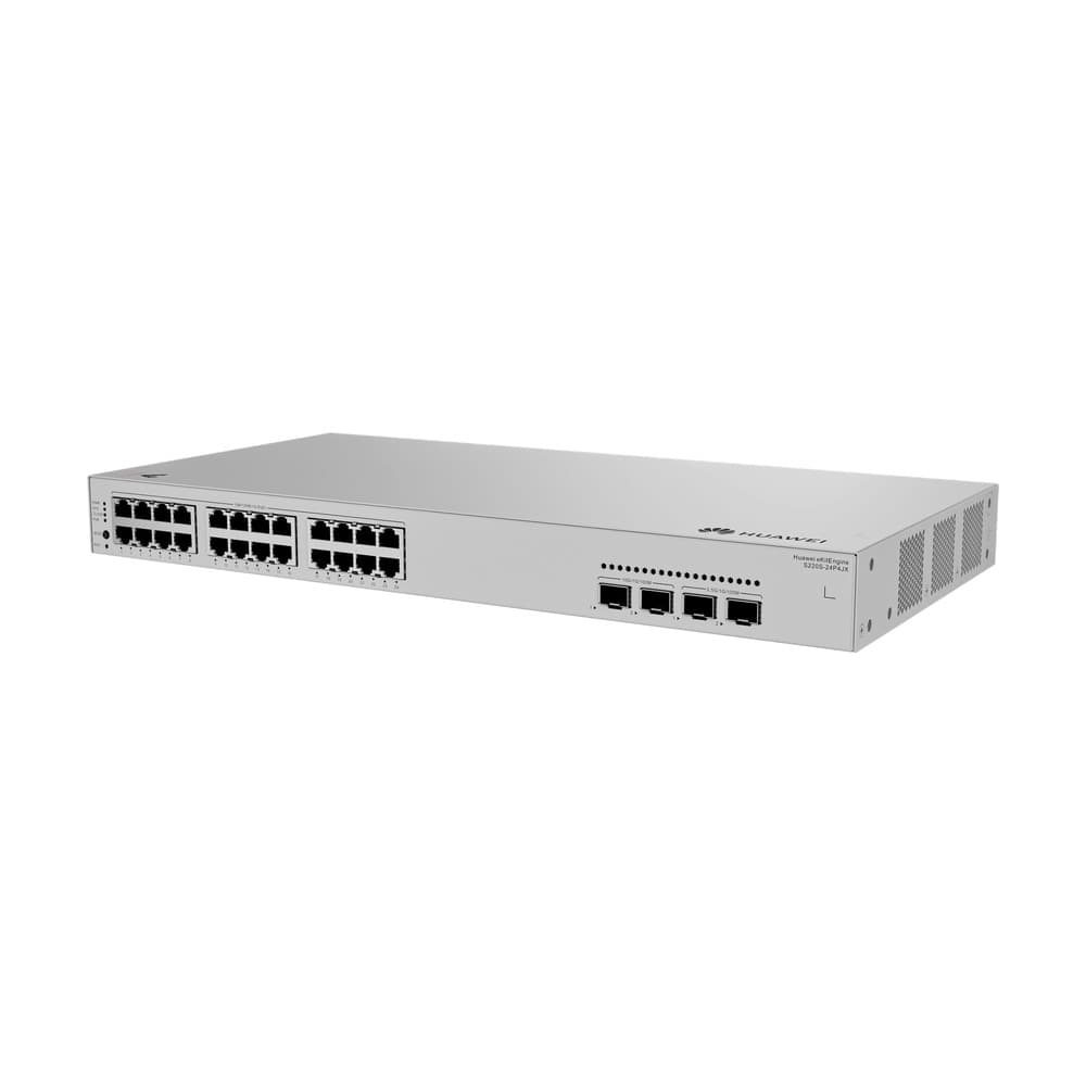 HUAWEI NETWORKING Switch S220S-24P4JX Comunicación de datos, S220S-24P4JX, (24 puertos 10/100/1000BASE-T (PoE+ de 400 W), 2 puertos SFP+ 10GE, 2 puertos SFP 2.5GE, alimentación de CA integrada)