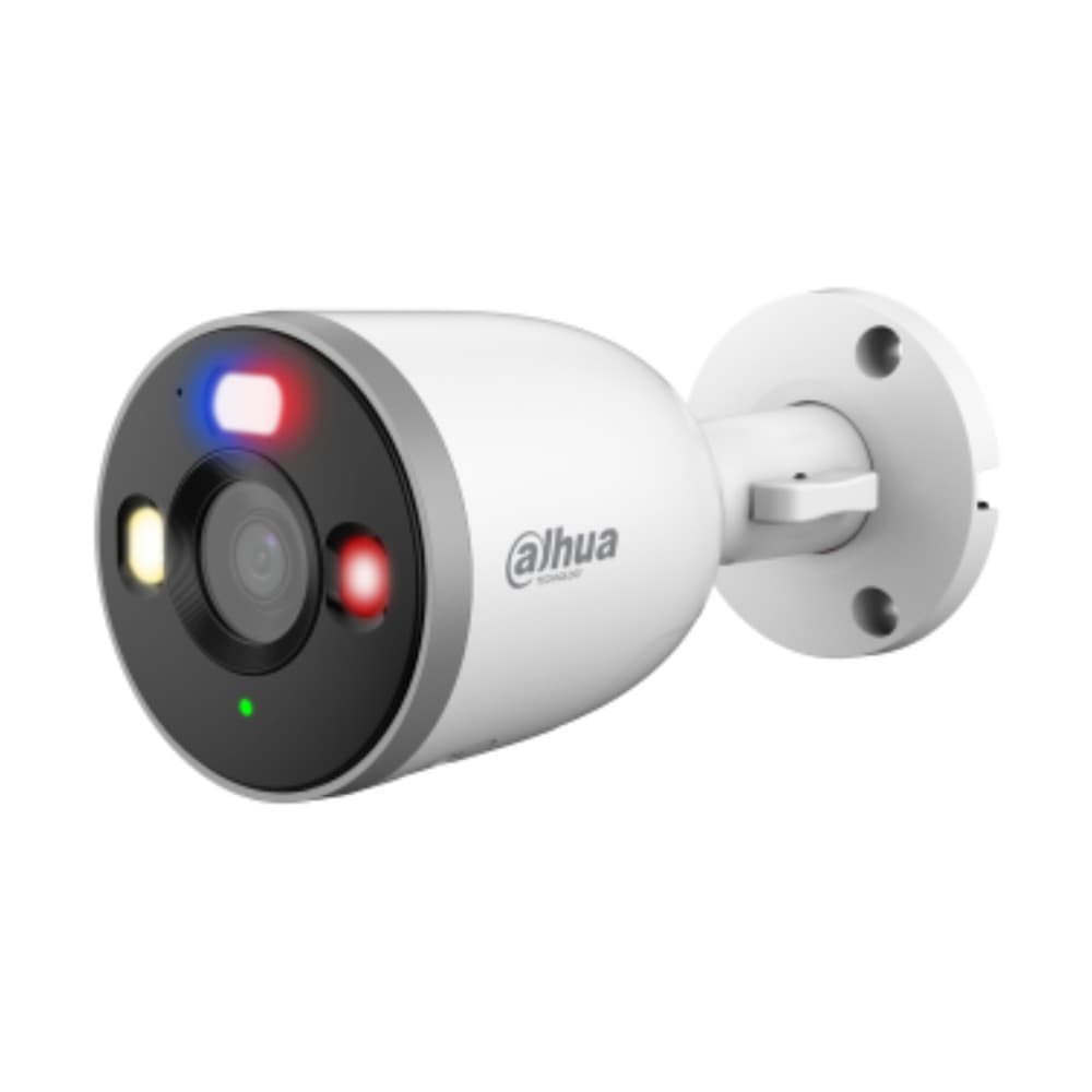 DAHUANEW Cámara Dahua Bullet WI-FI 6, 5MP ,fija, Bluetooth pairing, Luz de advertencia roja y azul, IR30m, IP67, H.265, 12VDC, soporta micro SD hasta 256GB, Micrófono y altavoz integrados, detección humana y de vehiculos, Gestión desde la App DMSS (Dahua)