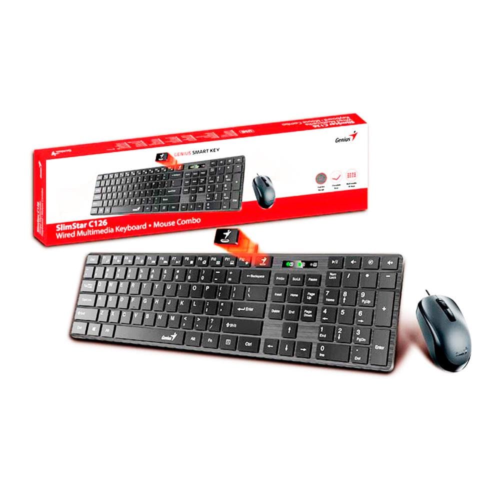 GENIUS Combo Teclado GENIUS + Mouse SlimStar C126 Alambrico USB COLOR Negro