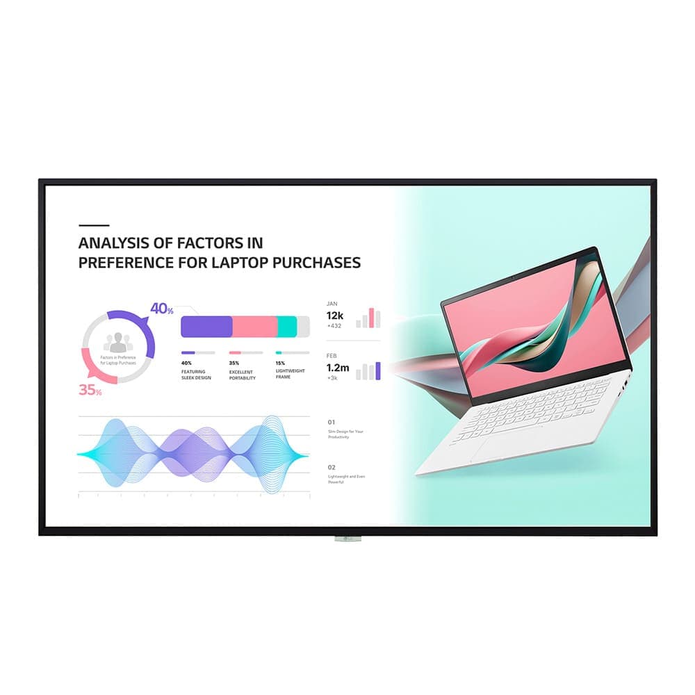 LGELECTRONICS Monitor Industria 65/ WEB OS /3840x2160/500 nit/Quad Core SoC/Portrait & Landscape/Built in wifi/ 24x7 / PIP & PBP / Inclinacion 30 grados/ IP5X/ Haze (antireflejo) 28%/ / 3 años de garantia