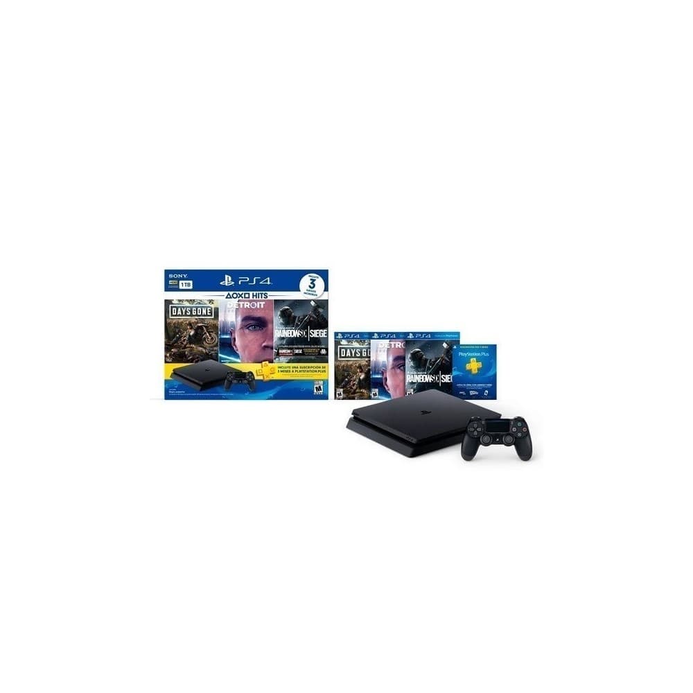SONY Consola Play Station 4 PS4 Hits 5 DD 1TB Combo 3 video juegos The Days Gone,Detroit, R6S - LATAM