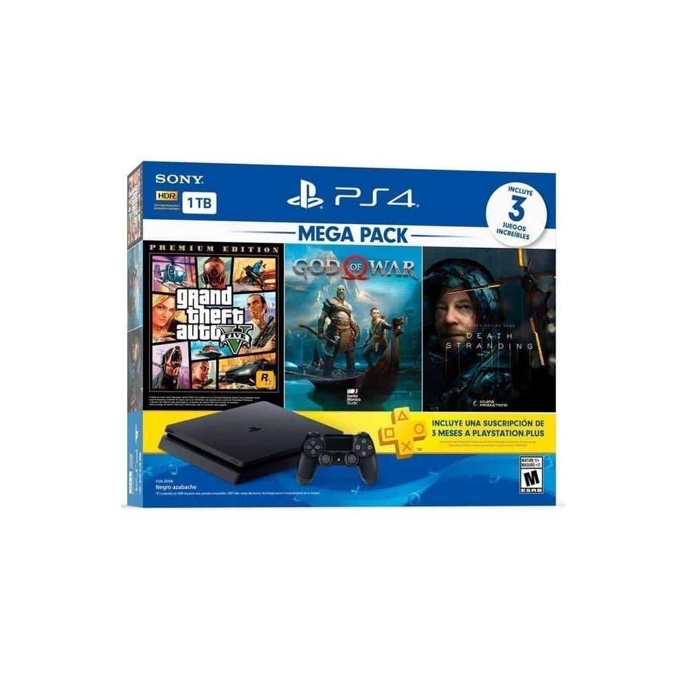 SONY PLAY STATION Combo Consola Play Station PS4 Mega Pack DD 1TB, 3 video juegos Grand Theft Auto, God Of War Hits, Daeth Stranding