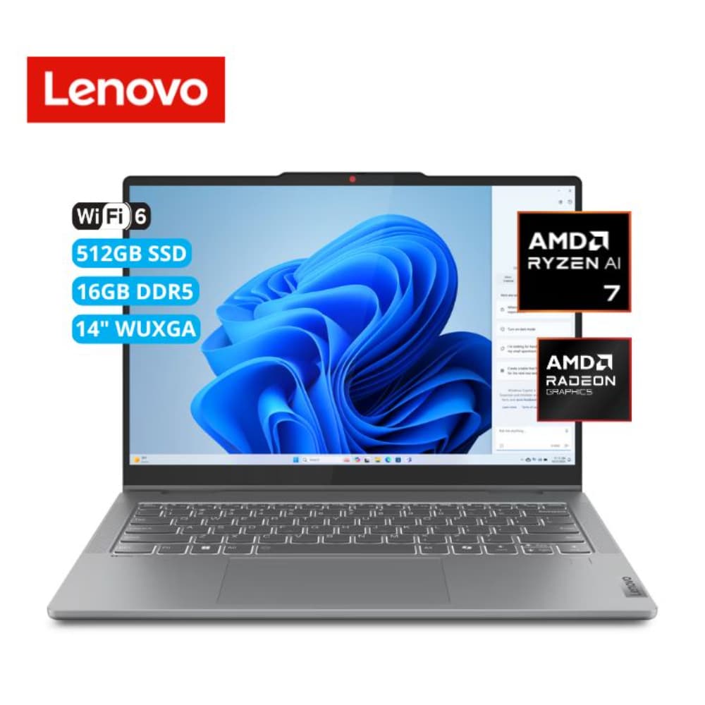 LENOVOPORTATILESCONS Portátil Lenovo IdeaPad 5 2-in-1 14AHP9 AMD Ryzen 7 8845HS 14 Pulgadas WUXGA Touch Memoria 16GB Estado Solido 512GB Freedos con Lector de Huella Color Gris incluye Lapiz Lenovo Digital Pen 2 without Battery