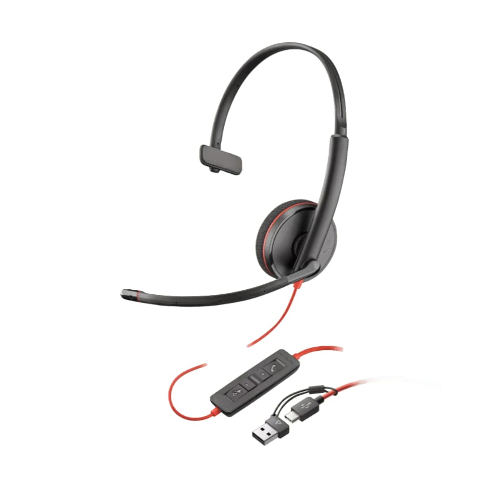 HP POLY Poly Blackwire 3210 Monaural USB-C Headset +USB-C/A Adapter (Bulk)