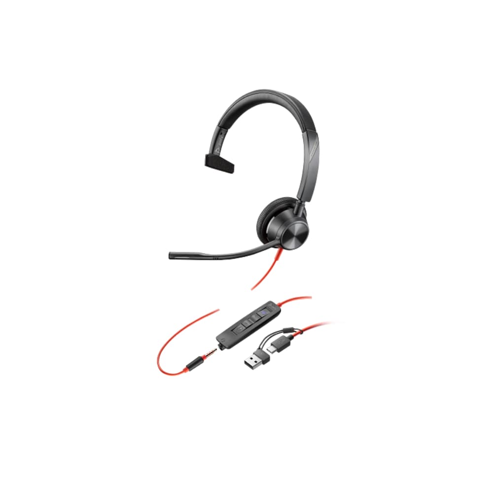 HP POLY Poly Blackwire 3315 Monaural Microsoft Teams Certified USB-C Headset +3.5mm Plug +USB-C/A Adapter