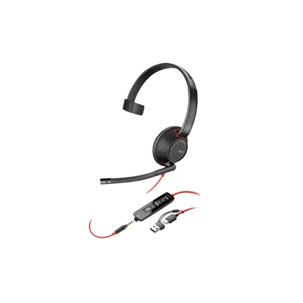 HP POLY Poly Blackwire 5210 Monaural USB-C Headset +3.5mm Plug +USB-C/A Adapter