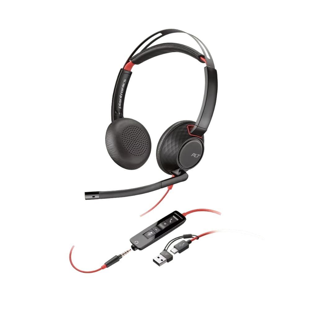 HP POLY Poly Blackwire 5220 Stereo USB-C Headset +3.5mm Plug +USB-C/A Adapter