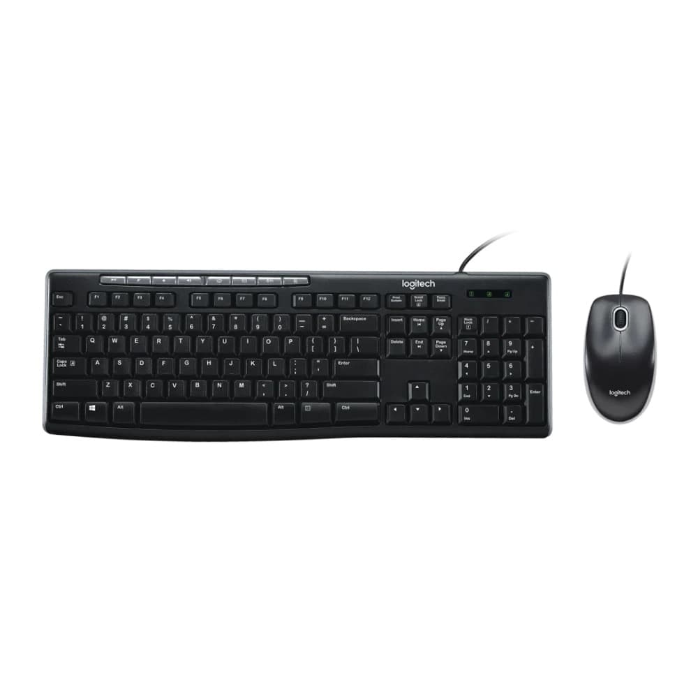 LOGITECH COMBO TECLADO/MOUSE MK200 Logitech Español Alámbrico USB Alámbrico Compatible Win Antiderrames Letras No Se Borran Garantía 3Años-NEGRO