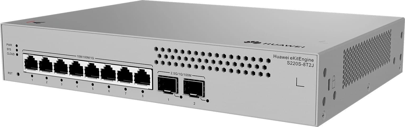HUAWEI NETWORKING Switch HUAWEI Administrable 8 puertos capa 2 No Poe S220S-8T2J,S220S-8T2J,S220S-8T2J (8*10/100/1000BASE-T ports, 2*2.5GE SFP ports, built-in AC power, Fanless) 2 años de garantia