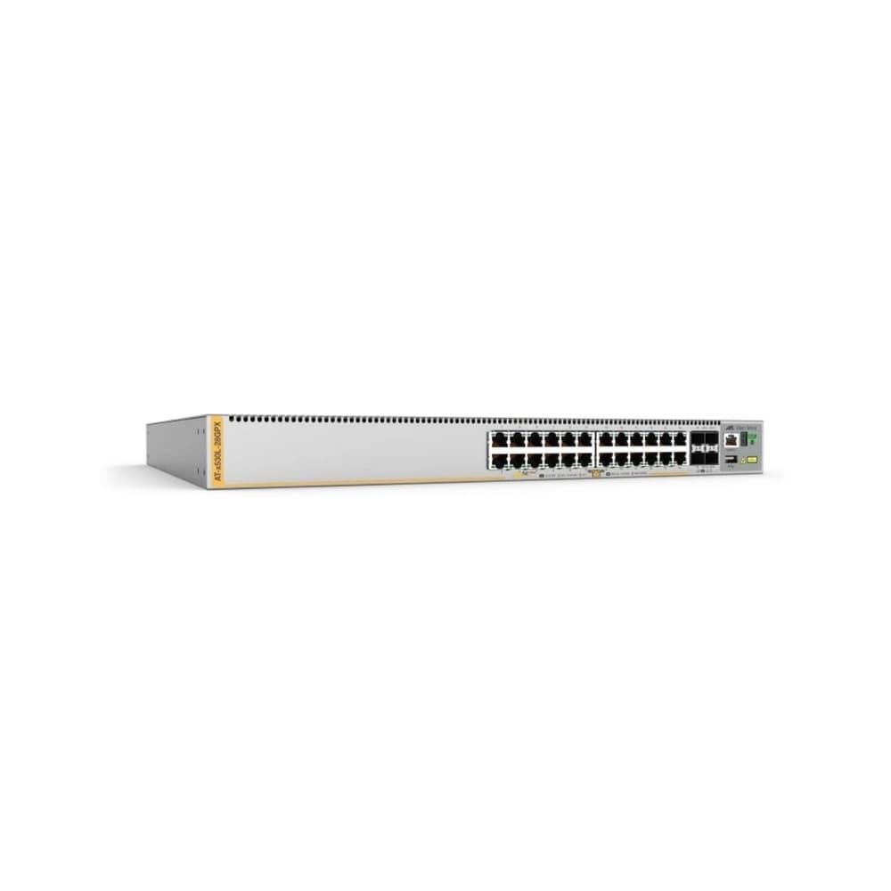 ALLIEDTELESIS Switches Allied telesis L3 Stackable Switch, 28x 10/100/1000-T PoE+, 4x SFP+ Ports and dual fixed PSU, US Power Cord