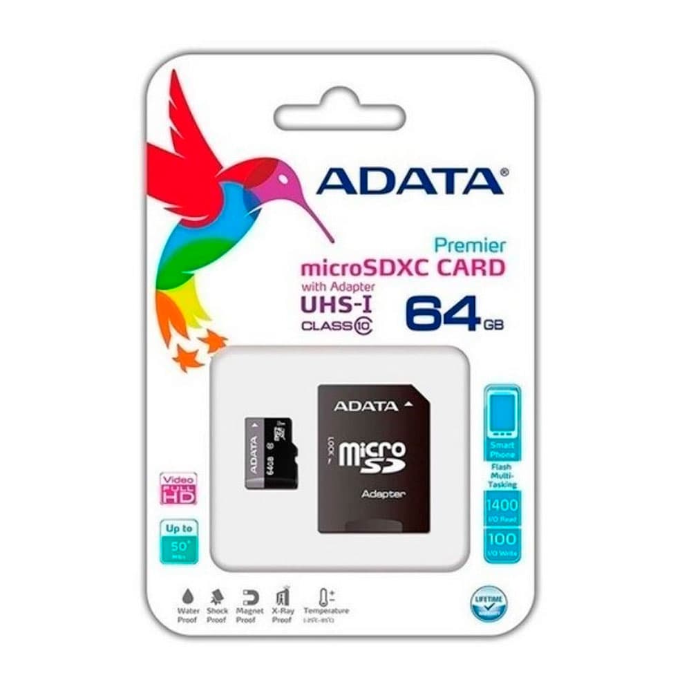 ADATA Memoria Micro SD ADATA Con Adaptador SD Class 10uhs 64GB COLOR Negro