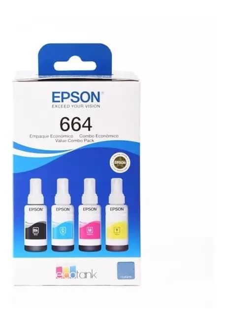 EPSONSUMINISTROS Botella Epson T664520-4P - Multipack Set 4 botellas negra, cyan, magenta y yellow, IMPRESORA EPSON L200/210/350/355/555 (7.500 paginas)