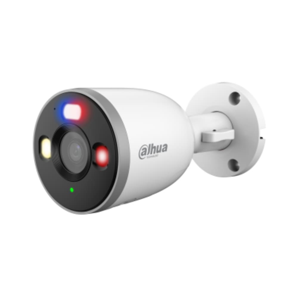 DAHUANEW Cámara Dahua Bullet WI-FI 6, 5MP ,fija, Bluetooth pairing, Luz de advertencia roja y azul, IR30m, IP67, H.265, 12VDC, soporta micro SD hasta 256GB, Micrófono y altavoz integrados, detección humana y de vehiculos, Gestión desde la App DMSS (Dahua)