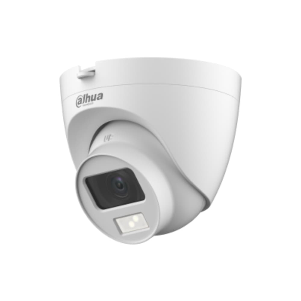 DAHUA Camara Analoga Tipo Domo de 2 Megapixeles/ Iluminación Dual Inteligente + FullColor/ Lente de 2.8 mm/ 102 Grados de Apertura/ 20 Metros de IR y Luz Visible/ Microfono Integrado/ IP67/ Soporta: CVI/CVBS/AHD/TVI/D/TVI/