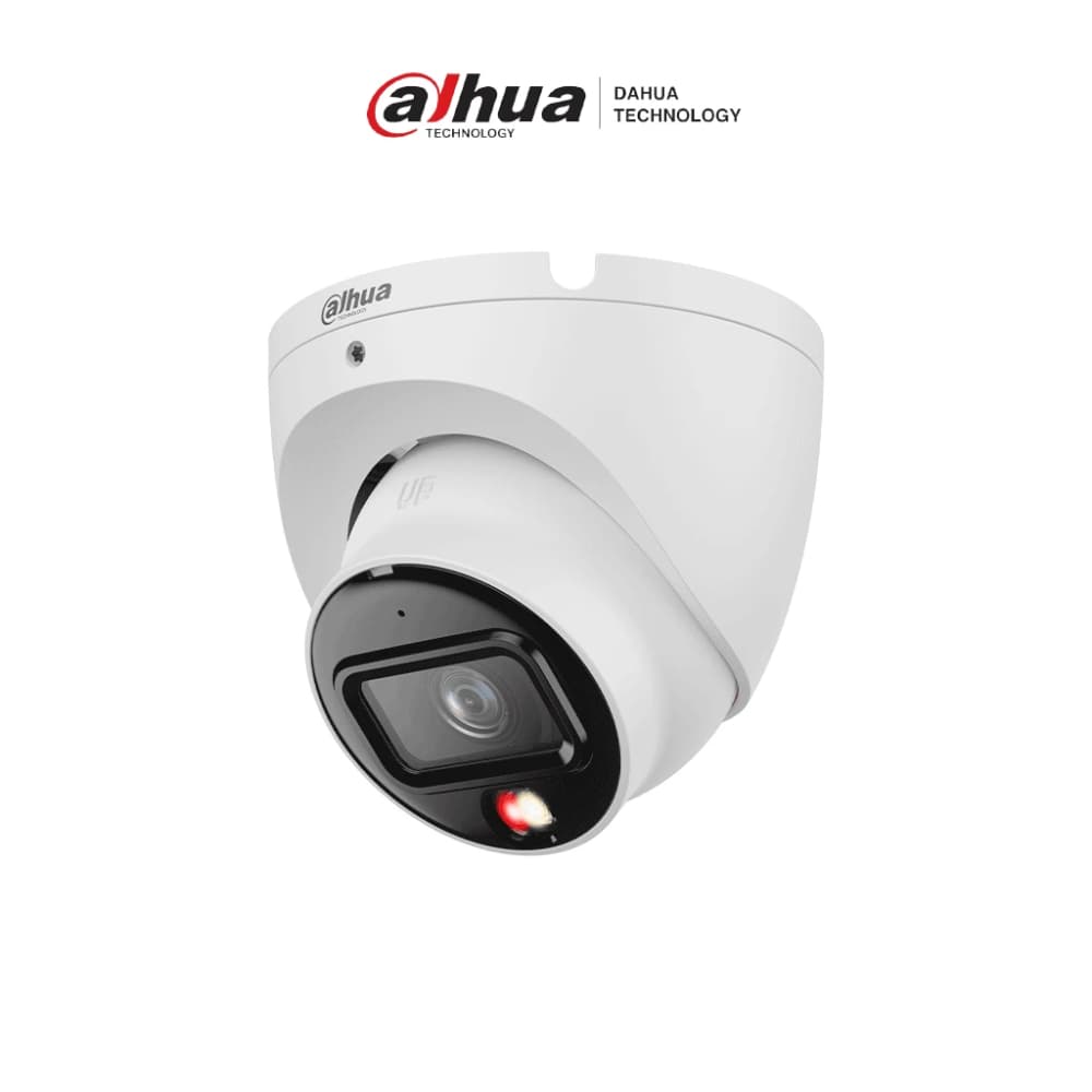 DAHUA Cámaras IP Tipo Domo de 8 MP/Lente fijo de 2.8 mm/Sensor 1/2.7? CMOS/Iluminación IR y luz blanca hasta 30 m (Smart Dual)/Micrófono integrado/Carcasa metálica con Proteccion IP67/Analítica Detección humana, ROI, privacidad/Alimentación: 12 V-DC o PoE (802.3af)