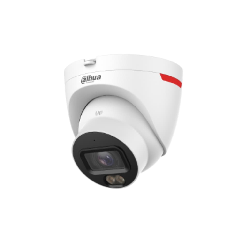 DAHUA Cámara IP Domo de 4 MP ofrece tecnología WizColor y WizSense con IA, SMD Plus, lente de 2.8 mm, micrófono integrado, WDR 120 dB, ranura MicroSD, PoE, y protección IP67