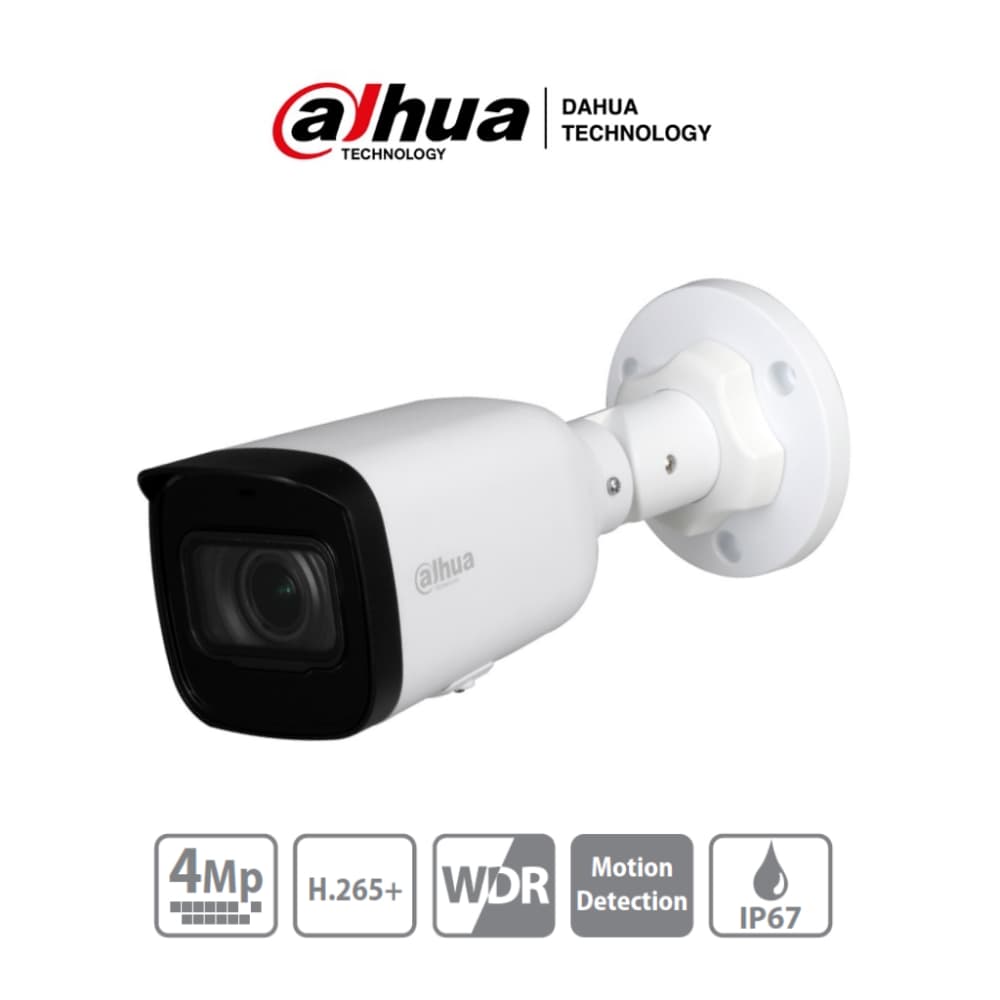 DAHUA Camara IP Bullet de 4 Megapixeles/ Lente Motorizado de 2.8 a 12mm/ H.265/ IR de 50 Metros/ WDR Real, 3D DNR/ Ranura para MicroSD/ IP67/ PoE