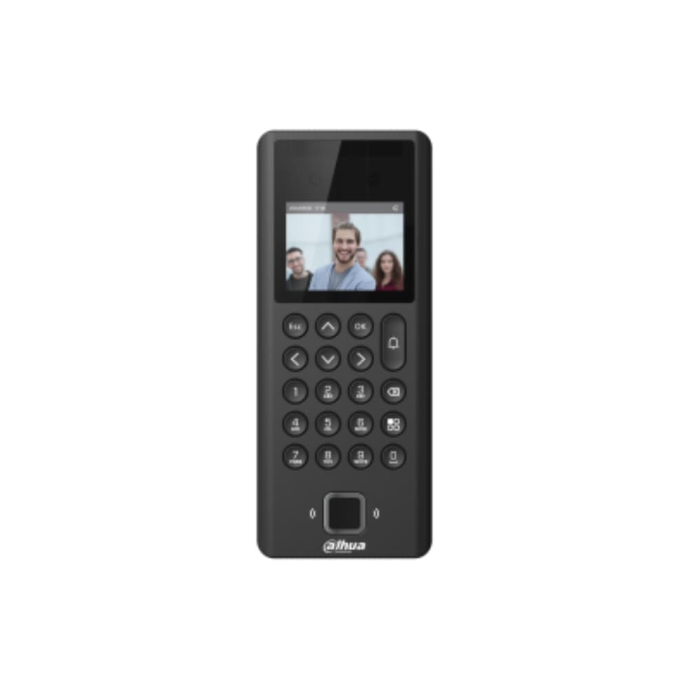 DAHUA Control de acceso/Pantalla LCD 2,4” (320 × 240 píxeles)/Cámara CMOS 2 MP con doble lente, IR y DWDR/Métodos de autenticación/Facial, huella, tarjeta, contraseña/Capacidad de usuarios 1.000 rostros, 3.000 huellas, 3.000 tarjetas, 1.000 contraseñas/Registros Hasta 100.000/Conectividad TCP/IP, Wi-Fi 2.4 GHz/Interfaz de red IPv4, IPv6,ONVIF,P2P