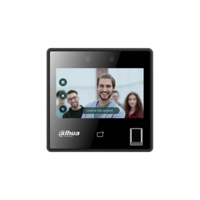 DAHUA Control de Acceso/ Pantalla táctil de cristal de 4,3 pulgadas con resolución 480×272/ Cámara de doble lente gran angular de 2 MP con iluminación IR y DWDR./ Múltiples métodos de desbloqueo que incluyen huella digital, rostro, tarjeta IC y contraseña/ Rostros 3K /Tarjeta 5K P2P 2MP