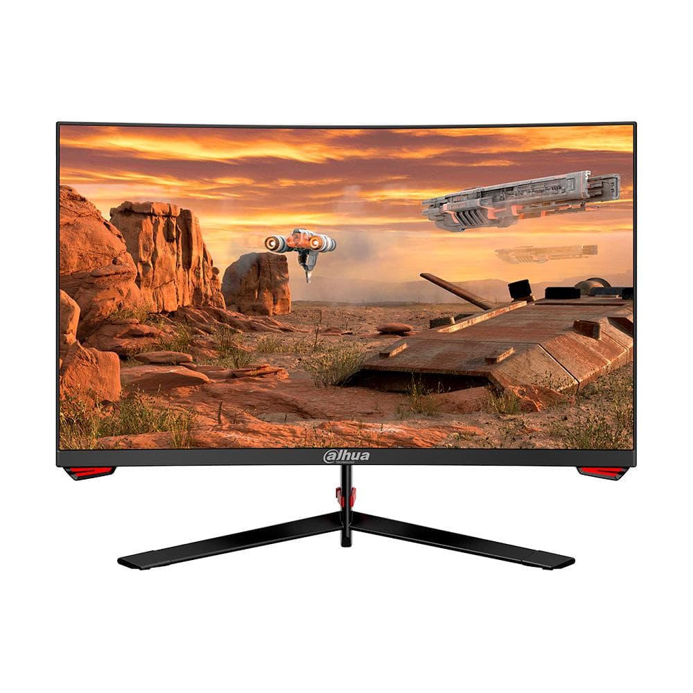 DAHUANEW Monitor Dahua Curvo Gamer 24” panel VA/borde delgado 3 caras VA,Tamaño: 24 Color Negro,Resolución 1920 X 1080 (16:9),Tipo de pane: VA,Tipo de respuesta: 5ms (GTG) tasa de refresco 165 HZ,Conectividad: DP / HDMI 1,4 (Incluye cable HDMI),Angulo de visión: 178° H / 178°V,Incluye Base Metálica,