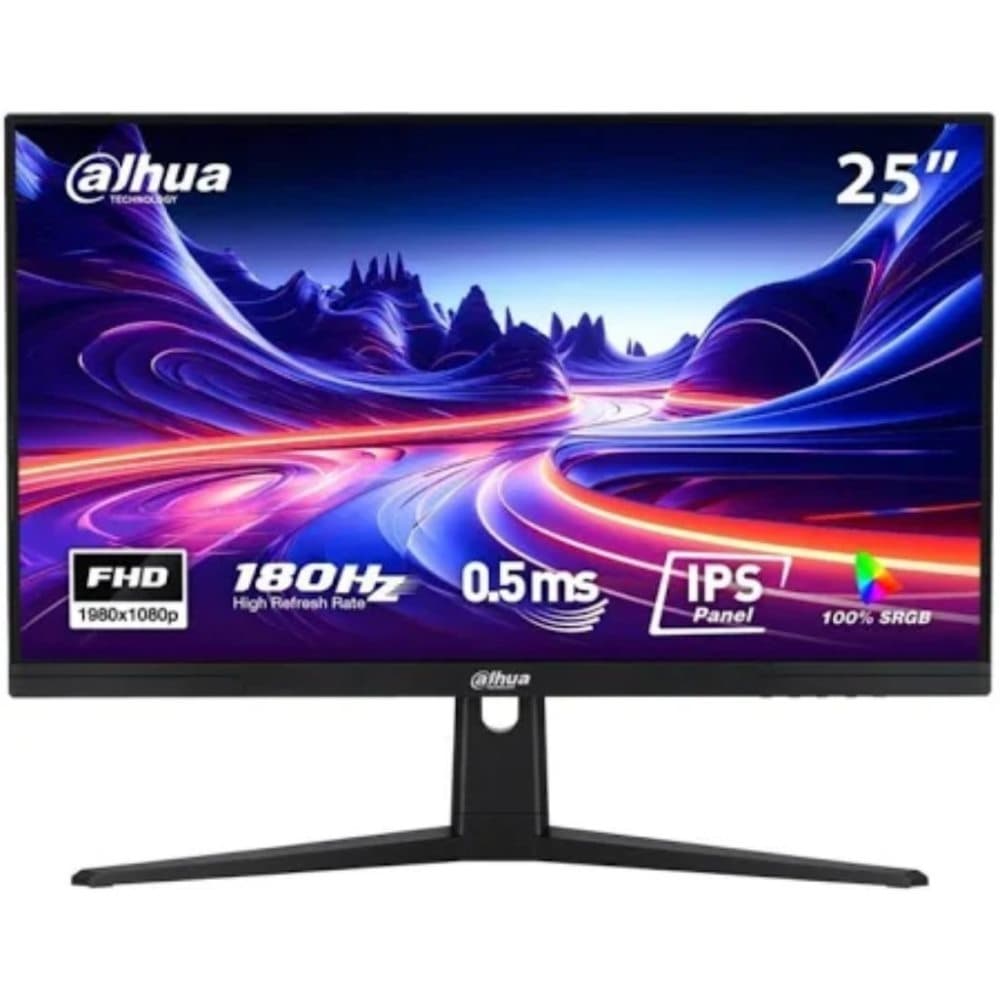 DAHUAMONITORES Monitor Dahua Gamer 25 panel IPS, FULL HD 1920 X 1080 16:9, Tiempo de respuesta rápido de 0,5 ms 200 HZ sin borrosidad ni imágenes superpuestas (con OD), 1 × DP 1.4, 1 × HDMI 2.0, 1 × Salida de audio, Amplia gama de colores, 85 % NTSC, Satisface las necesidades de textura de imagen de los diseñadores y jugadores, Ángulo de visión extra amplio