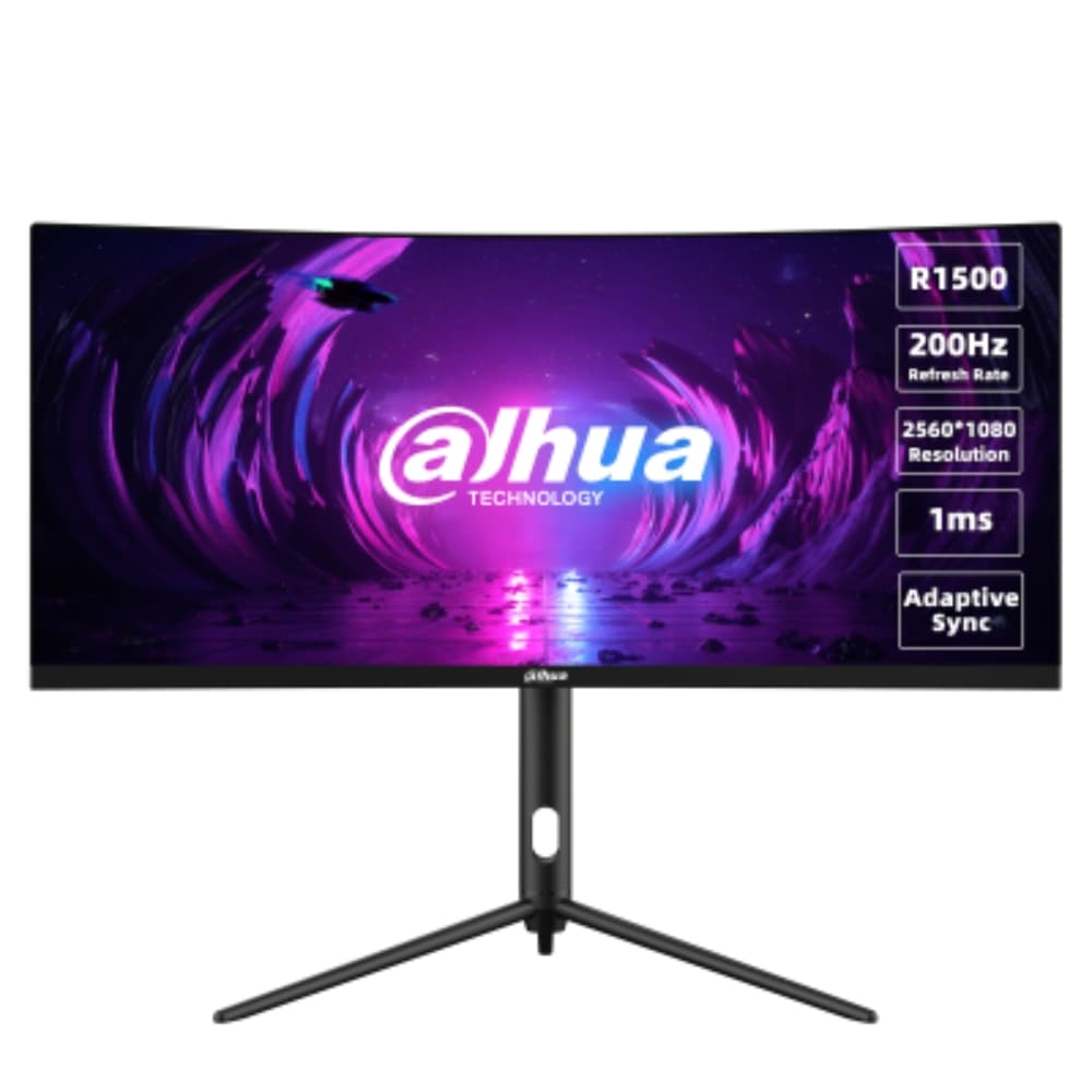 DAHUAMONITORES Monitor Dahua Curvo Gamer 30” panel VA / borde delgado 3 caras VA,Tamaño: 30 Color Negro,Resolución: 2560 X 1080 (21:9),Tipo de pane: VA,Tipo de respuesta: MPRT 1ms / tasa de refresco 200 HZ,Conectividad: DP 1,2 / HDMI 2,0 (Incluye cable HDMI),Angulo de visión: 178° H / 178°V,Incluye Base Metálica,Garantia de 3 años