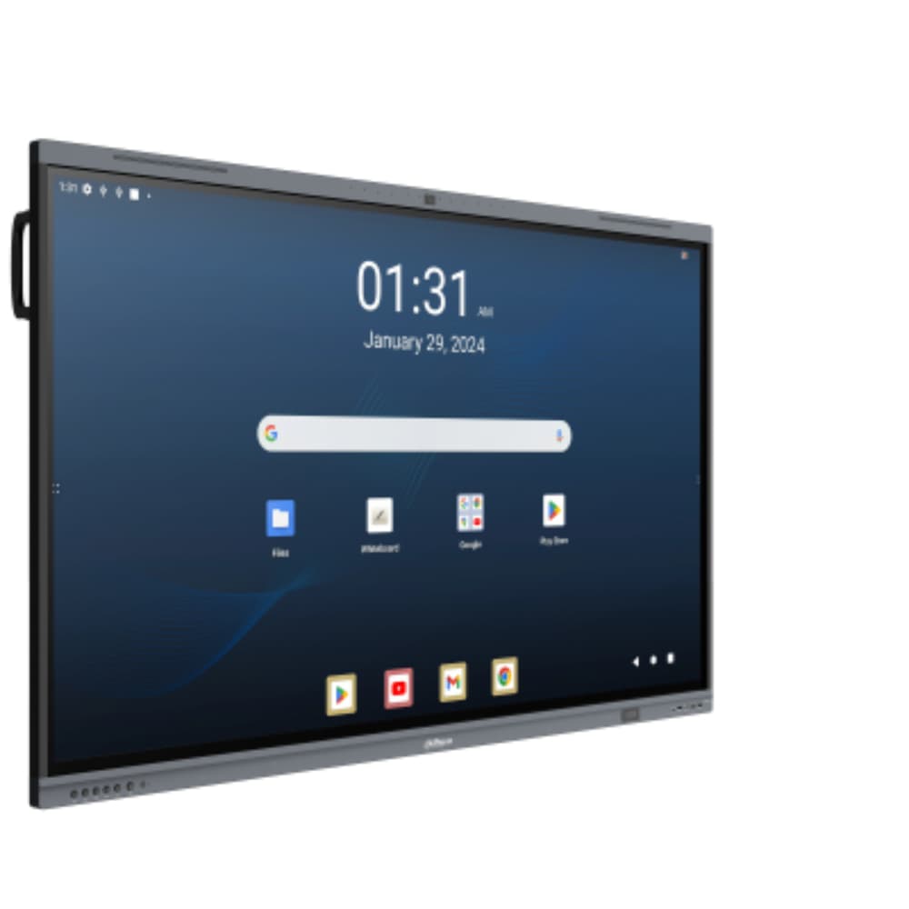 DAHUA Pantalla interactiva Dahua inteligente UHD Lite de 65'', Android 13, certificación EDLA, Google Store, procesador de cuatro núcleos A76 y A55 8GB + 128 GB, 2 x 8 W + 2 x 18 W, NFC; seguimiento de voz + encuadre automático, Cámara de 48 MP + 8 micrófonos (Alcance: 12 m) Carga tipo C de 65 W + 15 W + BYOM
