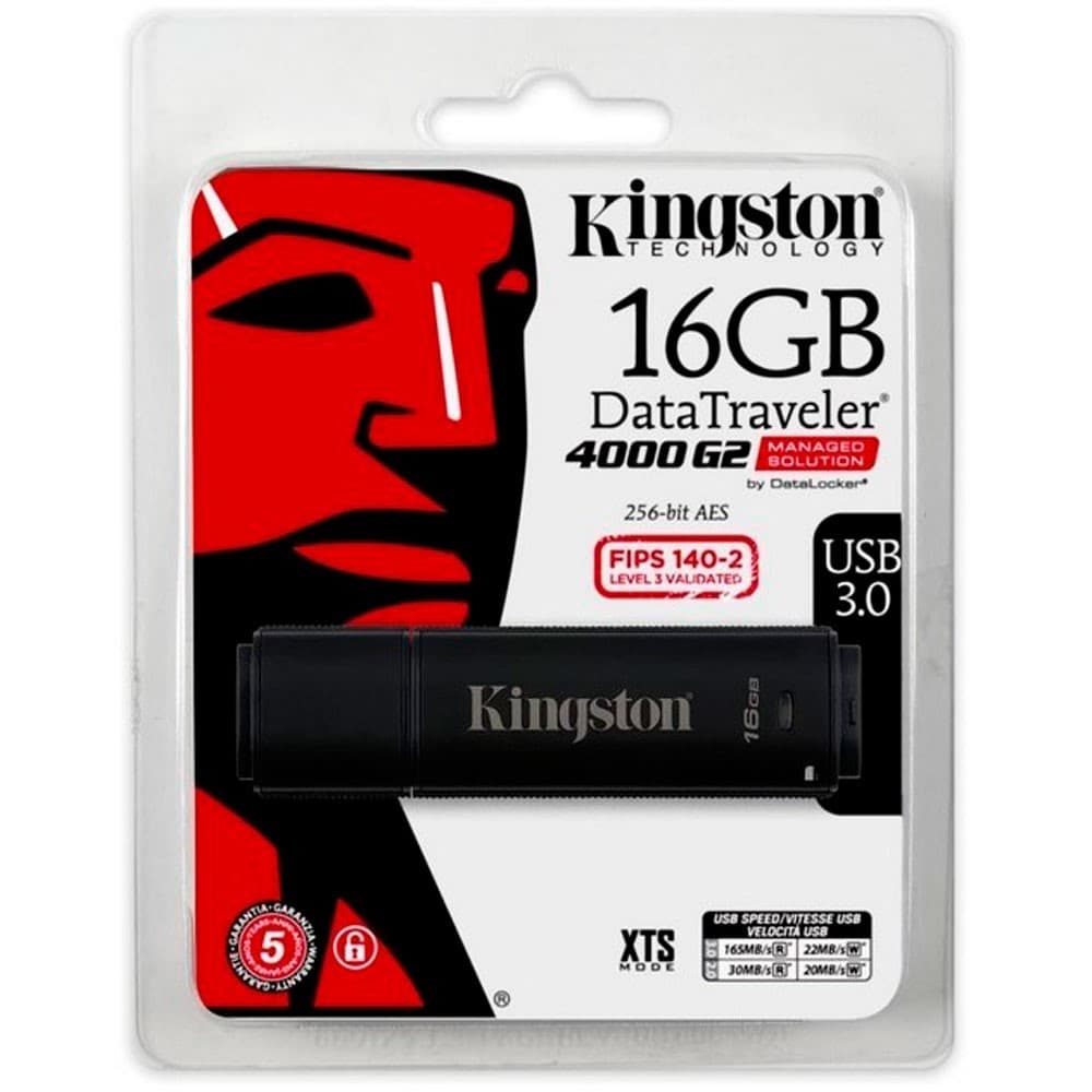 KINGSTON DIGITAL Memoria Kingston 16GB USB 3.0 DT4000 G2 256 AES FIPS 140-2 Level 3 (Management Ready)