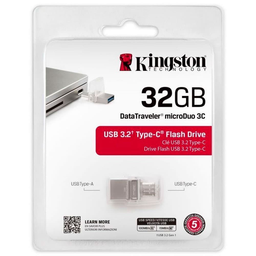 KINGSTON DIGITAL Memoria USB Kingston DataTraveler microDuo 3C 32GB 3.1 Gen 1 plateado