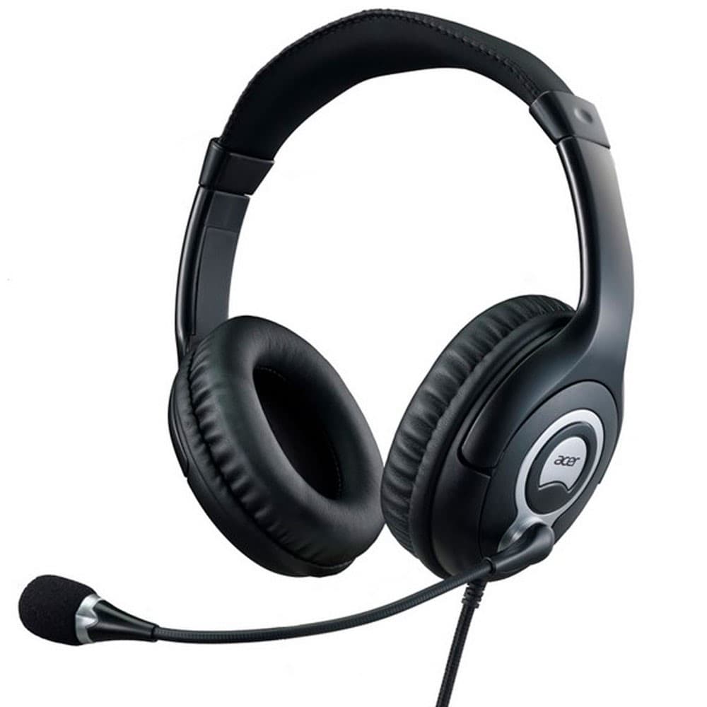ACER Audifonos Diadema Acer con cable y microfono, flexibles y ligeros, omnidireccional, Negros