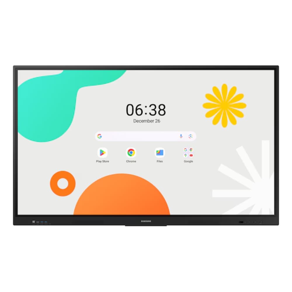 SAMSUNG MONITORES INDUSTRIALES Monitor interactivo tamaño: 65, Resolución 3,840 x 2,160;Brillo 400 nit, Contraste:1200:1, Características: Operación time Support, Bluetooth, Almacenamiento 64GB,Sistema operativo Android 14, Entradas: HDMI In 2, x 4 USB, Garantía: 3 años.