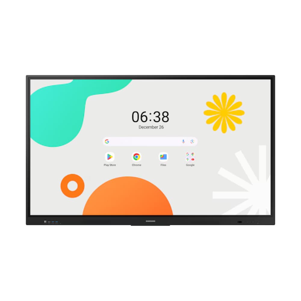 SAMSUNG MONITORES INDUSTRIALES Tablero interactivo Tamaño: 65;Resolución 3840x2160 ;Brillo 400 nit; Contraste1,200:1;Características: Viewing Angle (H/V) 178/178 , Bluetooth;Almacenamiento 64GB;Sistema operativo Android 14;Entradas: HDMI In 2, x 4 USB ,Audio in,out Stero MIni Jack; Garantía: 3 años.