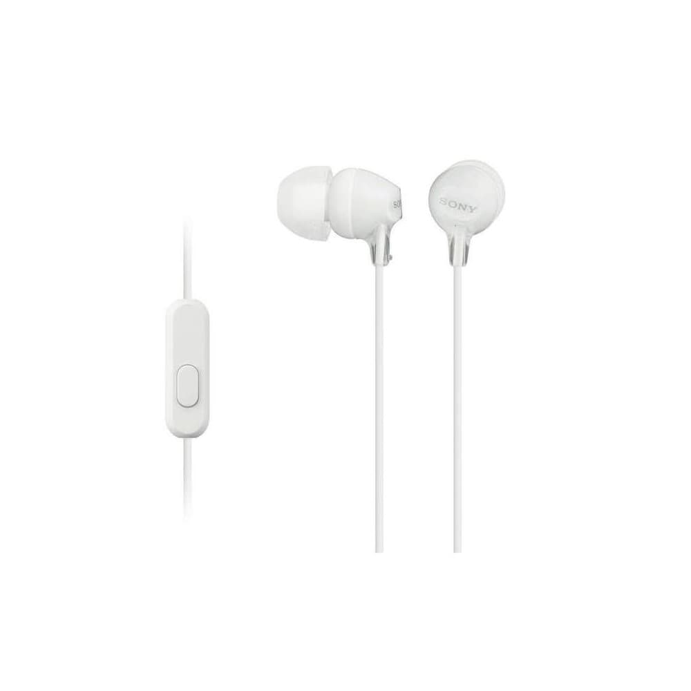 SONY Audífonos Sony internos MDR-EX15AP Color Blanco, de silicona de ajuste seguro. (con micrófono)