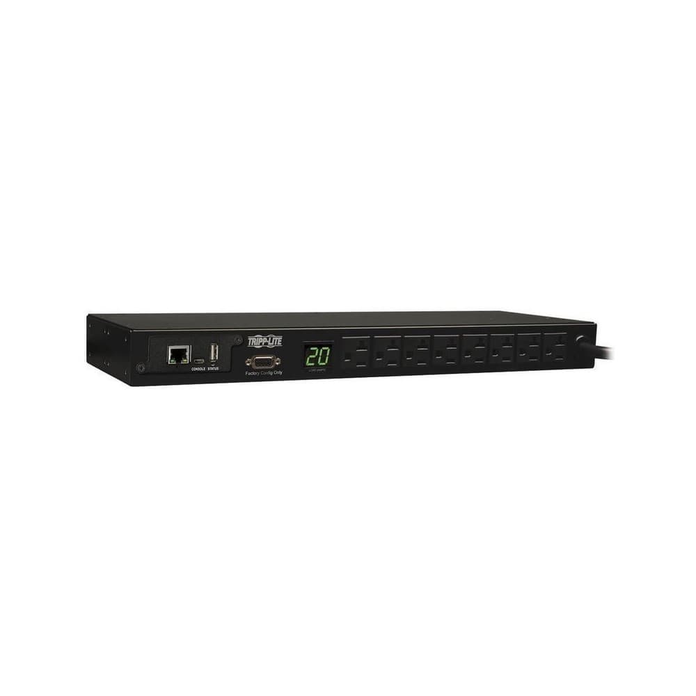 TRIPPLITE Multitoma PDU TRIPPLITE con medidor digital monofásico de 1.9kW, tomacorrientes de 120V (12 5-15/20R), L5-20P / 5-20P, entrada de 110-127V, cable de 4.57 m (15 pies), instalación en rack de 1U