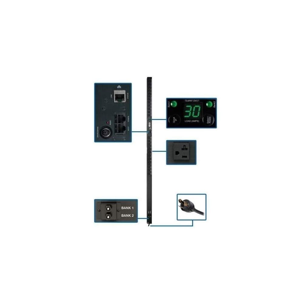 TRIPPLITE PDU Monofásico Monitoreable, 2.9kW / 2.9kVA 30A 120V, Instalación Vertical en Rack de 0U, 24 tomacor