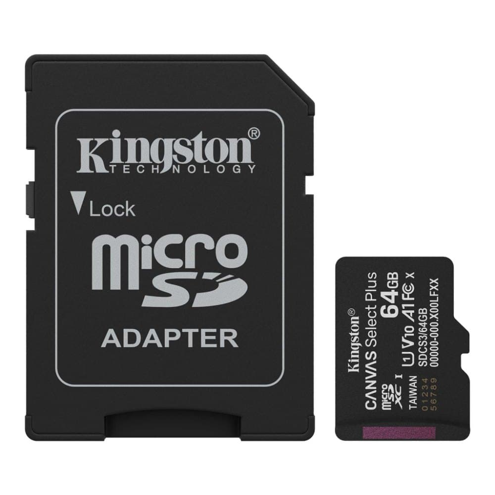 KINGSTON DIGITAL 64GB microSDXC Canvas Select Plus Gen3 100MB/s A1 Card + Adapter