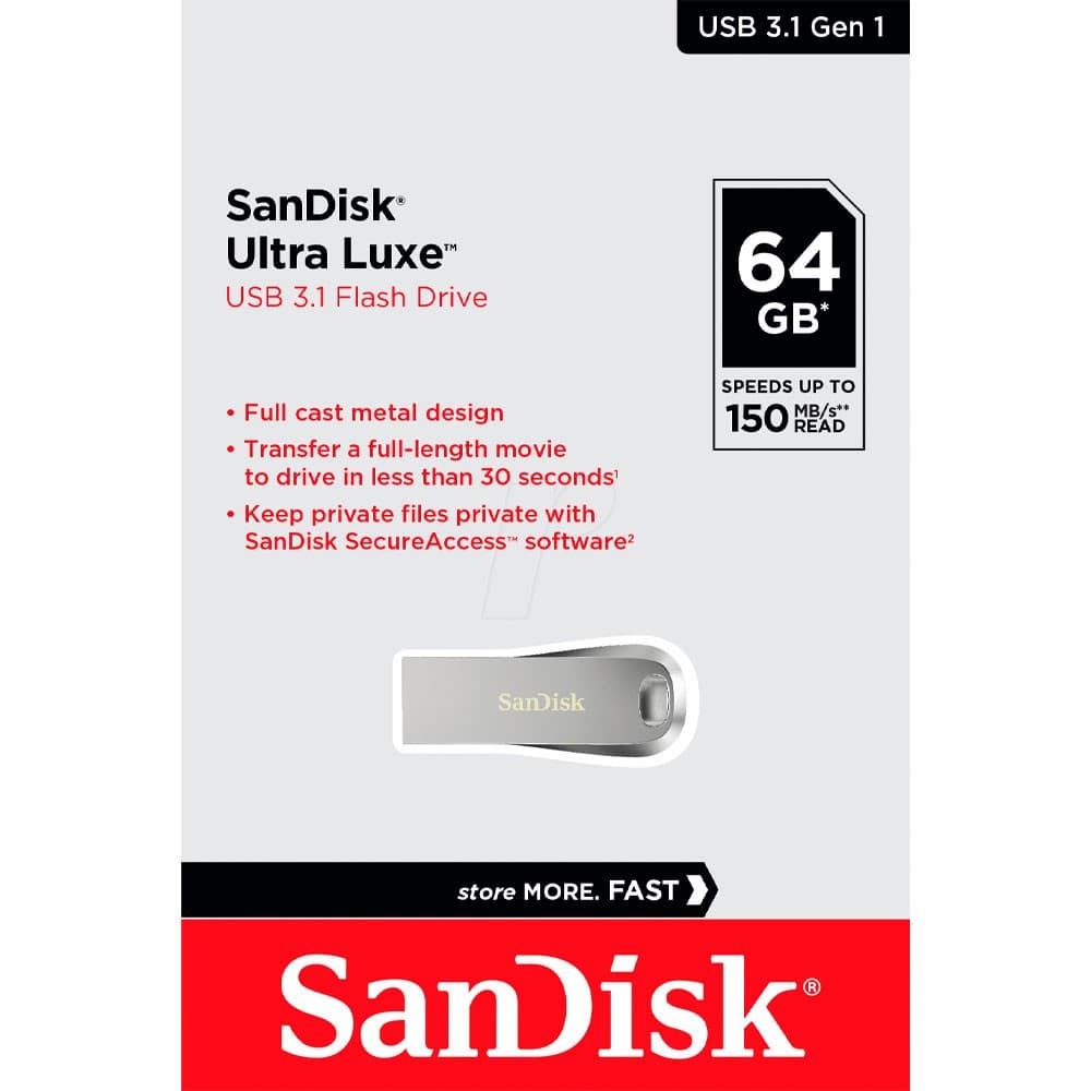 SANDISK Memoria USB SanDisk Ultra Luxe 64GB Metálica