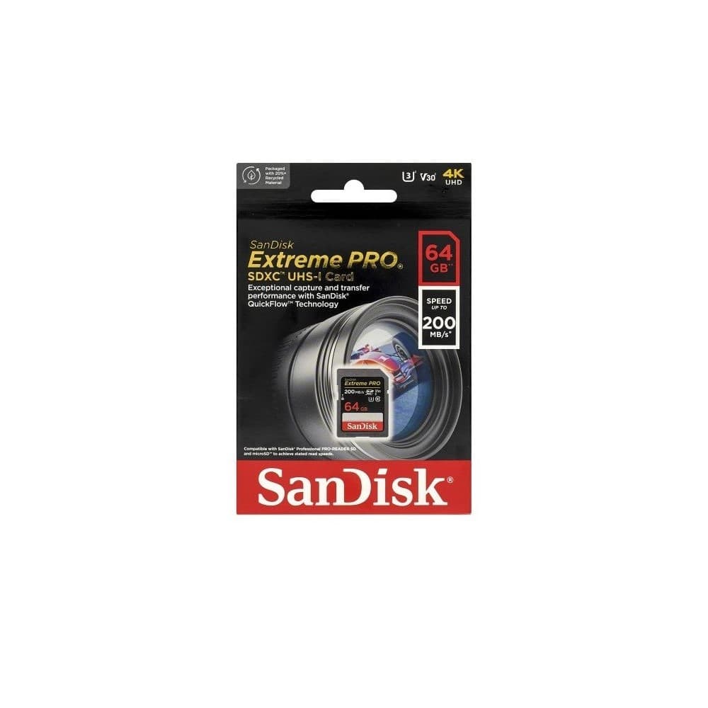 SANDISK Tarjeta SD SanDisk Extreme PRO 64GB SDXC UHS-I Hasta 200 Mb/s C10,U3,V30
