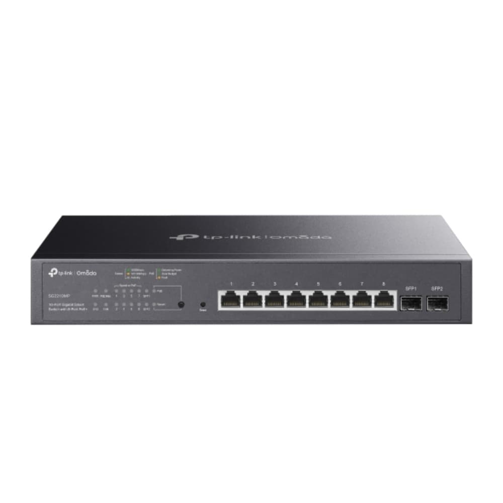TPLINKSMB Switch administrable con 8 puertos Gigabit RJ45 PoE y 2 ranuras SFP, todos los puertos RJ45 admiten el estándar 802.3af / at (PoE +) con un presupuesto total de energía PoE de 150Watts y funciones útiles de administración de energía PoE. El conmutador proporciona un alto rendimiento, QoS de nivel empresarial, estrategias de seguridad útiles y funci