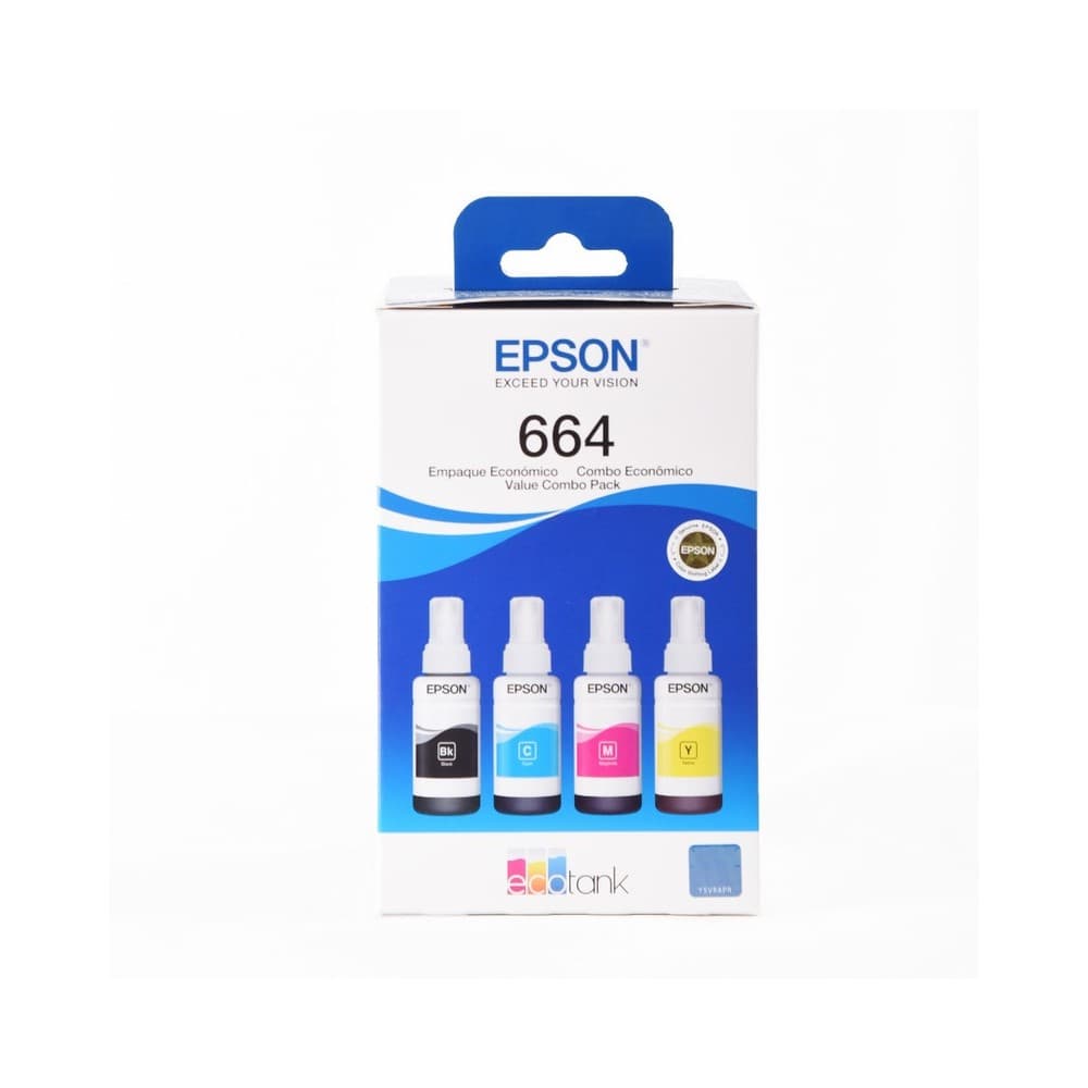 EPSONSUMINISTROS Botella Epson T664520-4P - Multipack Set 4 botellas negra, cyan, magenta y yellow, IMPRESORA EPSON L200/210/350/355/555 (7.500 paginas)