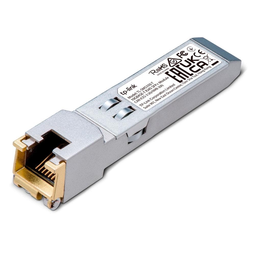 TPLINKSMB Módulo 10G BASE-T RJ45 SFP+SPEC: Transceiver de cobre RJ45 de 10Gbps, Plug and Play con ranura SFP+, soporta DDM (temperatura y voltaje), hasta 30 m de distancia (Cat6a o superior)