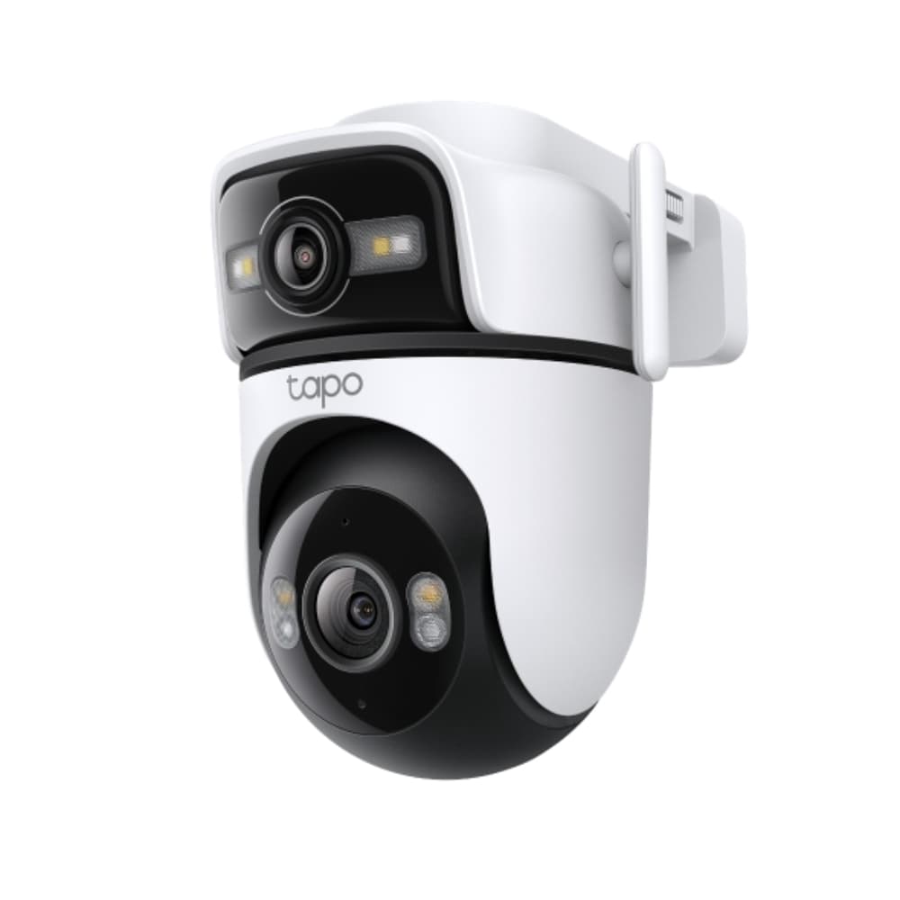TPLINK Cámara de seguridad TPLINK exterior con doble lente panorámica e inclinación