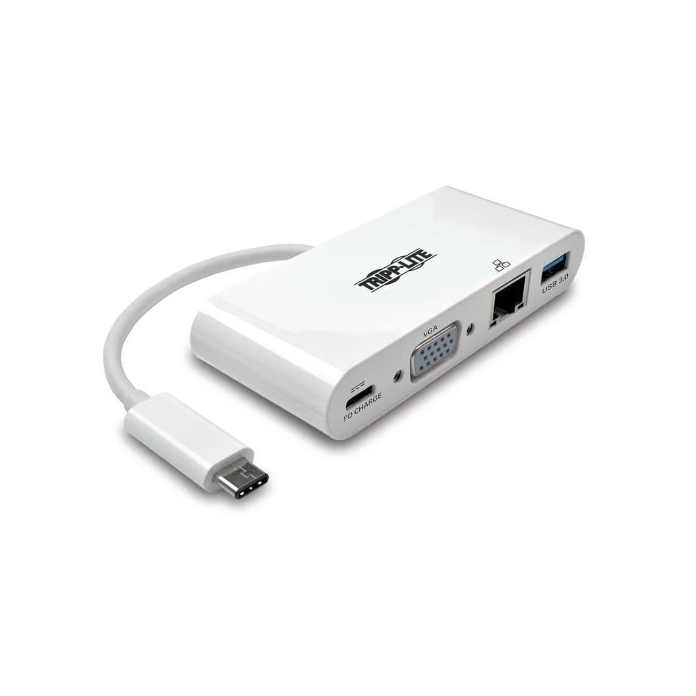 TRIPPLITE ADAPTADOR Multipuerto USB-C, VGA, Puerto USB-A, GbE, Carga PD, Blanco