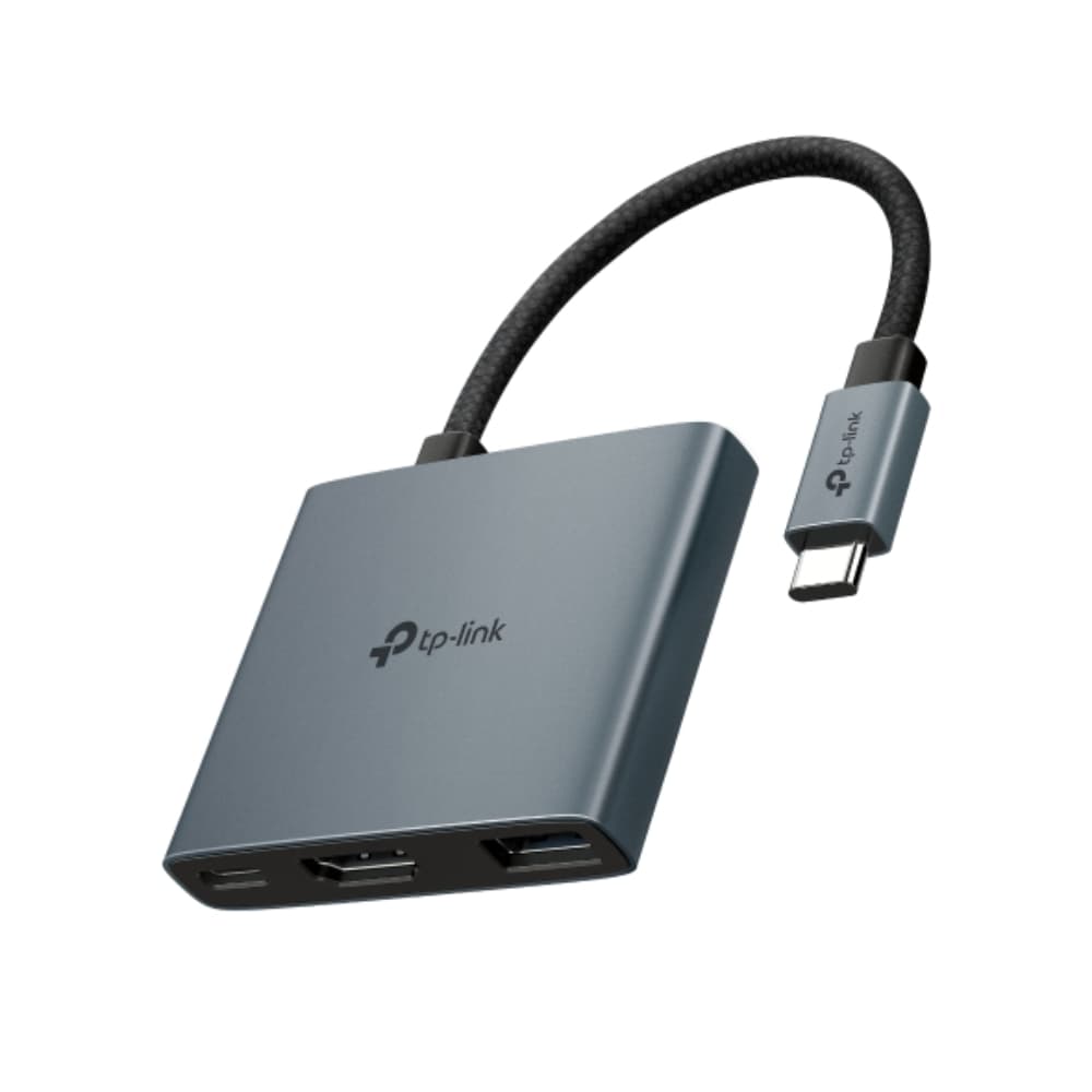 TPLINK USB Type-C 3-Port Hub SPEC: 1 × USB-C Connector,1 × HDMI 4K 60Hz Port,1 × USB-C PD 100W Port,1 × USB-A 3.0 Ports FEATURE: Plug and Play, Self-storage for Connector, Fast Heat Dissipation, Flexible and Durable