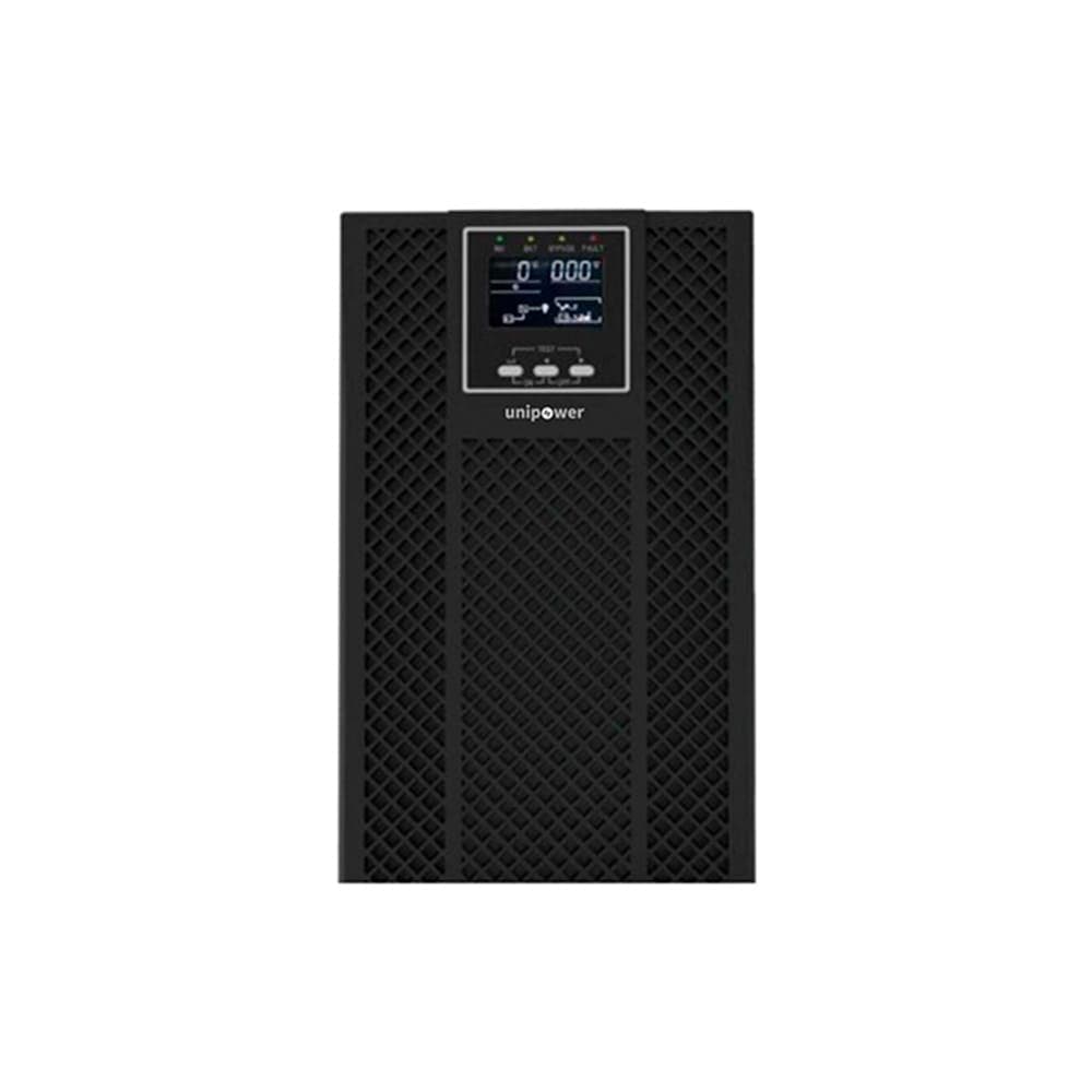 UNIPOWER 3KVA /3KW UPS torre, con 6 bat 12v9AH ,120V 60HZ/ 8 tomas L5-20R + socket L5-30R. LCD; HID USB, SNMP slot , RS232. cargador ajustable 1- 12 amp. TOMA DE ENTRADA NEMA L5-30P