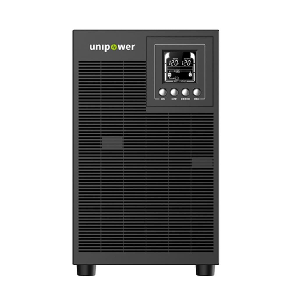 UNIPOWER 3KVA /2,7KW torre UPS con 6 bat 12v9AH,120V 60HZ + 4 tomas L5-20RV+ BORNERA. LCD; HID USB, EPO, SNMP slot , RS232. Cargador 1AMP. Toma de entrada NEMA L5-30P.