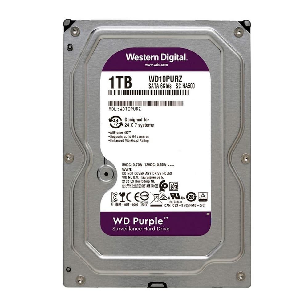 WESTERN DIGITAL Disco Duro Western Digital PURPLE 1TB 5400RPM SATA 6Gbs Cache 64 MB 3,5in videovigilancia trabajo 24/7