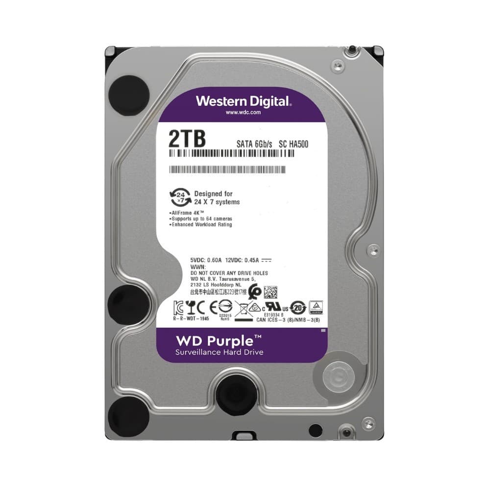 WESTERN DIGITAL Disco Duro Western Digital PURPLE 2TB 5400RPM SATA 6Gbs Cache 256 MB 3,5in videovigilancia trabajo 24/7