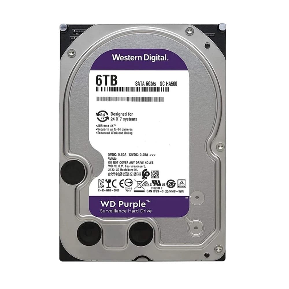 WESTERN DIGITAL Disco Duro Western Digital PURPLE 6TB 5640RPM SATA 6Gbs Cache 128 MB 3,5in videovigilancia trabajo 24/7